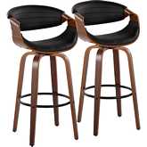 Symphony 30" Swivel Bar Stool in Walnut Wood & Black Leatherette with Black Footrest (Set of 2)